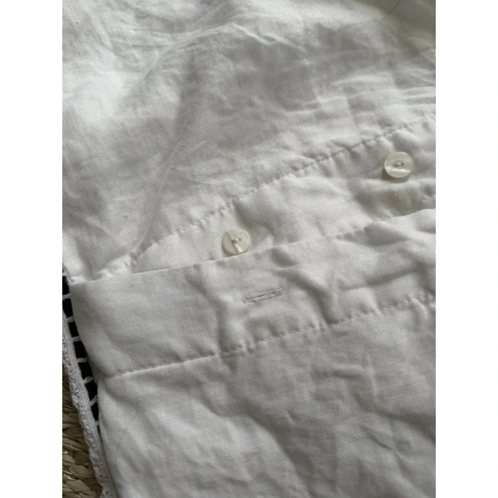 Vintage Lauren Ralph Lauren White Blue Floral Trim Embroidered Pillow Cases Sham